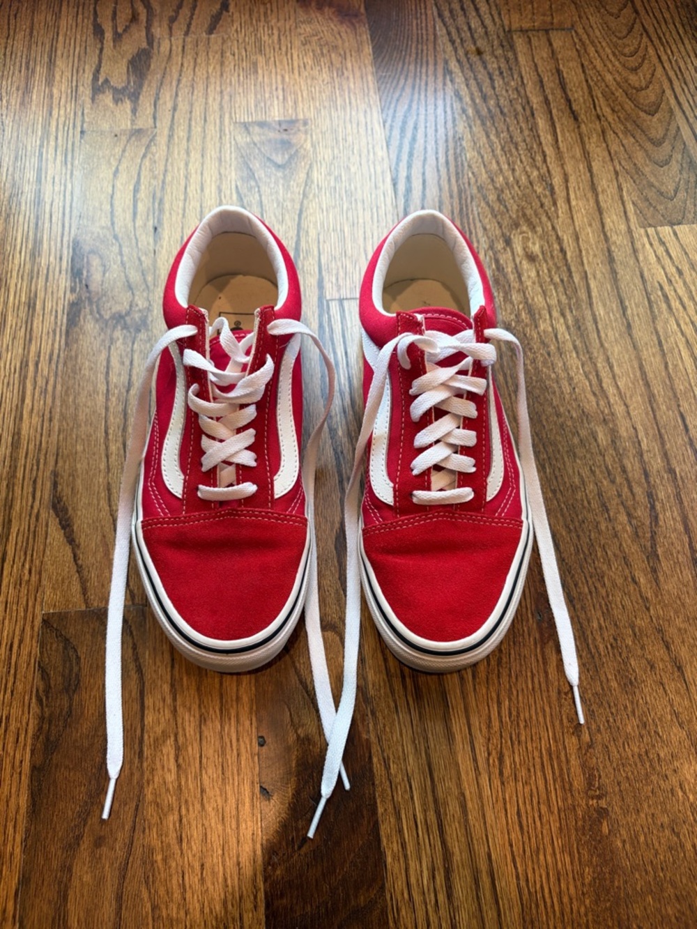 Vans Red Canvas and Suede Sneakers with White Accents